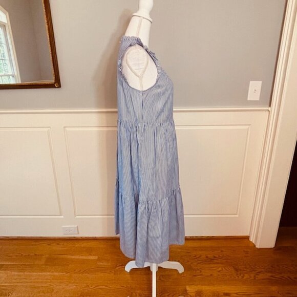 J. Crew Factory Tiered Ruffle Blue & White Stripe Midi Sundress 2 - Picture 5 of 7